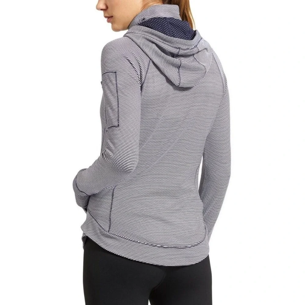 Athleta Heavenly Heights 1/4 Zip Hoodie Navy/White Stripe‎ Size Small - Picture 3 of 15